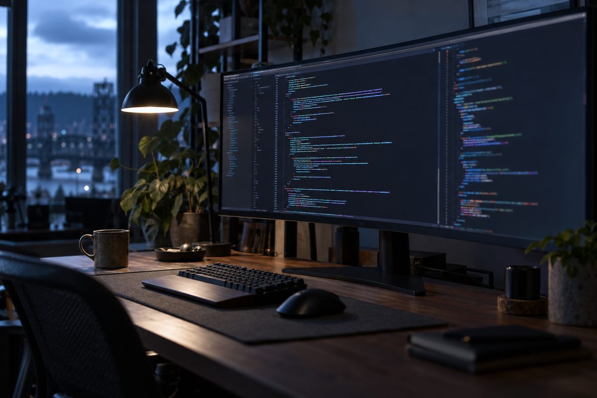 Video player code initialization sequence on developer monitor.