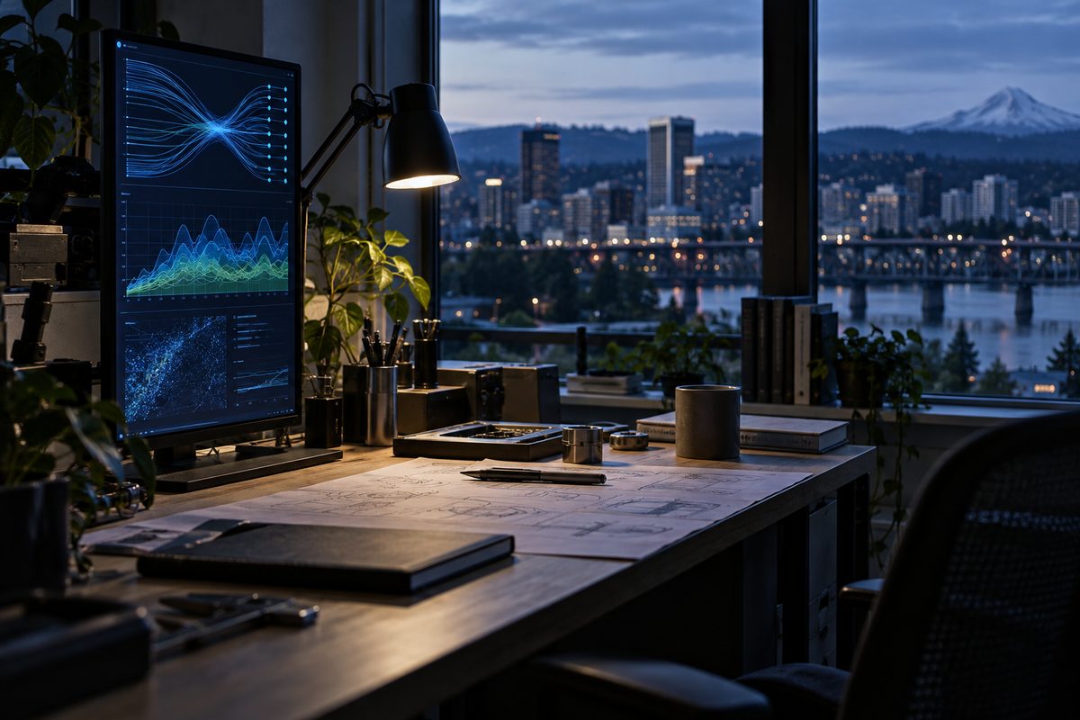 Technical bandwidth estimation models displayed on engineering desk setup.